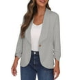 thumbnail image 1 of Women's One Button Cotton Blazers 3/4 Sleeve Casual Suit Jackets Lightweight Cardigan Jacket for Business Causal, 1 of 8