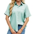 thumbnail image 1 of Women's One Button Denim Shirt - Cropped Fit, Collared Neckline, Bust Pockets, Short Sleeves - Versatile for Casual & Dressy Occasions, 1 of 4