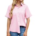 thumbnail image 1 of Women's One Button Denim Shirt - Cropped Fit, Collared Neckline, Bust Pockets, Short Sleeves - Versatile for Casual & Dressy Occasions, 1 of 4