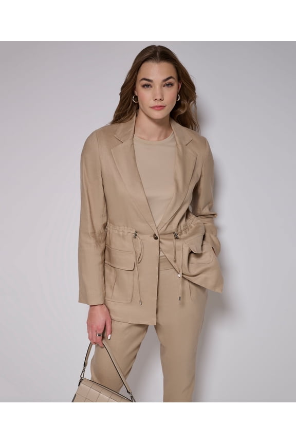 Women's One-Button Linen Utility Jacket Mushroom XL