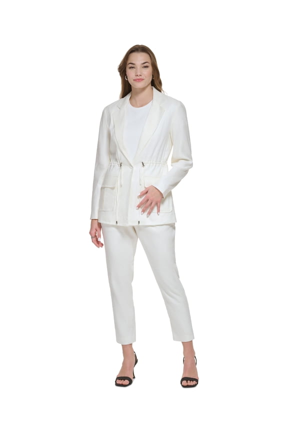Women's One-Button Linen Utility Jacket Soft White M