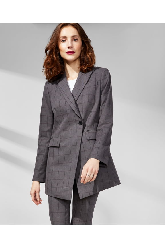 Women's One Button Windowpane Jacket Charcoal Multi 12