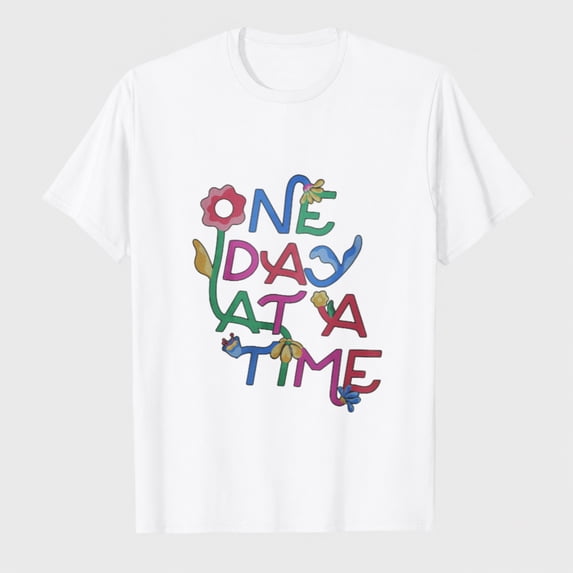 Women's One Day At A Time Graphic T-Shirt, Colorful Positive Short Sleeve Tee