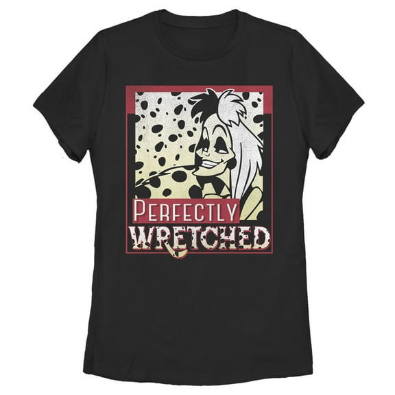 Women's One Hundred and One Dalmatians Cruella De Vil Perfectly Wretched Poster  Graphic Tee Black 2X Large