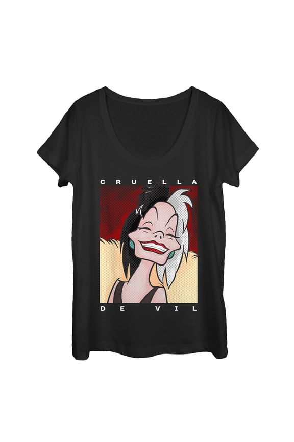 Women's One Hundred and One Dalmatians Cruella Portrait Scoop Neck Black Large