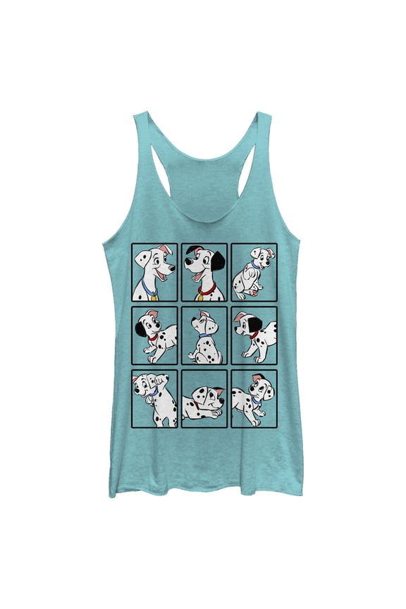 Women's One Hundred and One Dalmatians Family Grid Racerback Tank Top Tahiti Blue Small