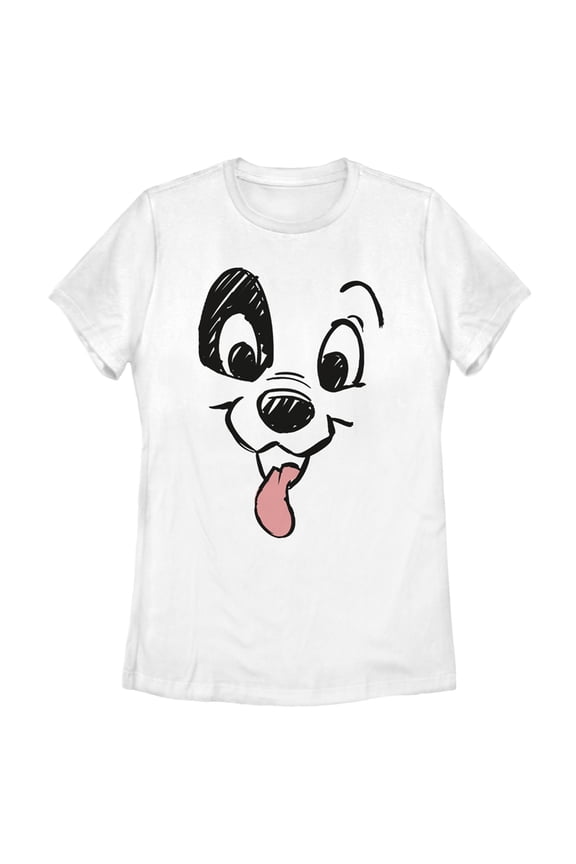 Women's One Hundred and One Dalmatians Happy Patch With Tongue Out Graphic Tee White 2X Large