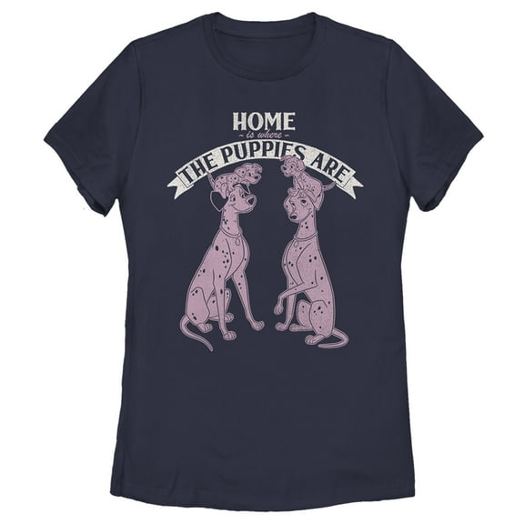Women's One Hundred and One Dalmatians Home is Where the Puppies Are Graphic Tee Navy Blue Medium