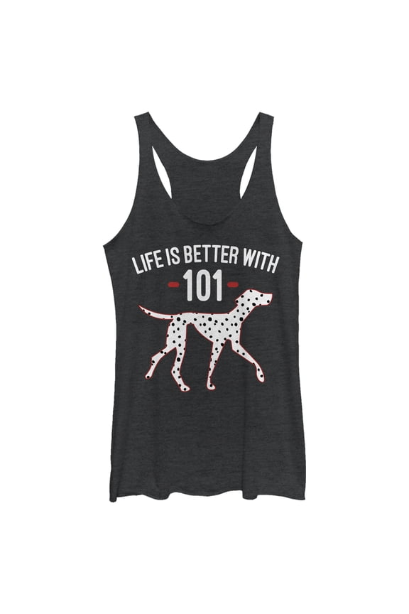 Women's One Hundred and One Dalmatians Life is Better with 101 Racerback Tank Top Black Heather Large