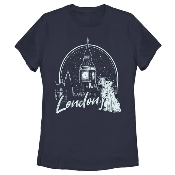 Women's One Hundred and One Dalmatians London Couple  Graphic Tee Navy Blue Medium