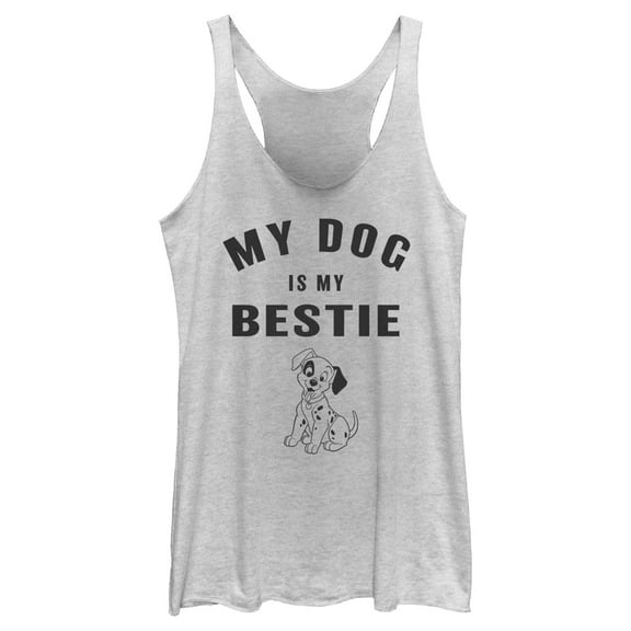 Women's One Hundred and One Dalmatians My Dog is my Bestie Racerback Tank Top White Heather Small