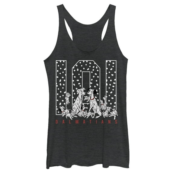 Women's One Hundred and One Dalmatians The Whole Family Racerback Tank Top Black Heather Large