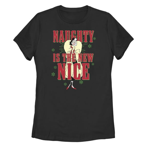 Women's One Hundred and One Dalmatians Villains Cruella Naughty Is The New Nice Graphic Tee Black 2X Large