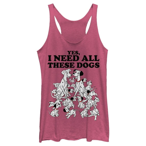 Women's One Hundred and One Dalmatians Yes, I Need All These Dogs Racerback Tank Top Pink Heather 2X Large
