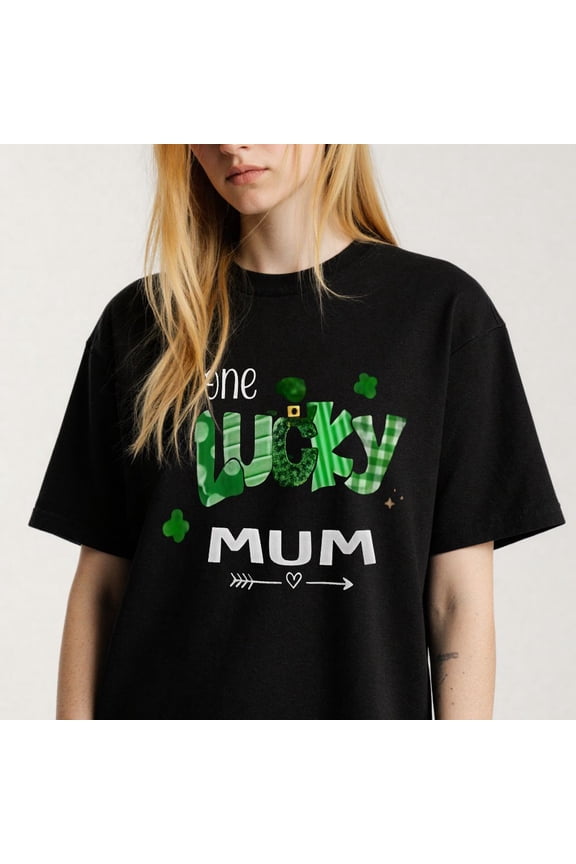 Women's One Lucky Mum Graphic Tee St Patricks inspired Design S-4XL Mother's Day Gift