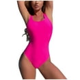 thumbnail image 1 of Women's One Piece Bathing Suit Scoop Neck Low Back Tummy Control Swimsuit Solid Modest Monokini Swimwear, 1 of 4