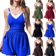 thumbnail image 1 of Women's One Piece Bathing Suit Spaghetti Strap Color Block Shorts Swimsuit Quick Dry Stretchy Swimwear (XL, Blue), 1 of 8