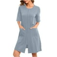 thumbnail image 1 of Women's One-Piece Bathrobe Open Front Full-Zip Short Sleeve Nightgown Loungewear with Double Pockets Solid Basic Nightdress Loungewear, 1 of 7