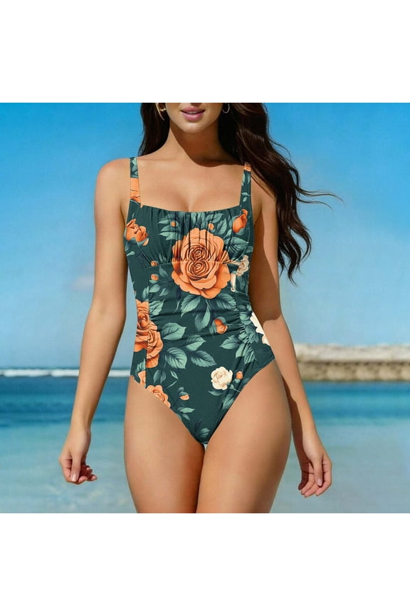 Women's One Piece Bikini Swimsuit Tummy Control Athletic Training Swimwear Bathing Suits Womens Summer Printed Full Coverage Adjustable Strap Swimwear Swimsuit