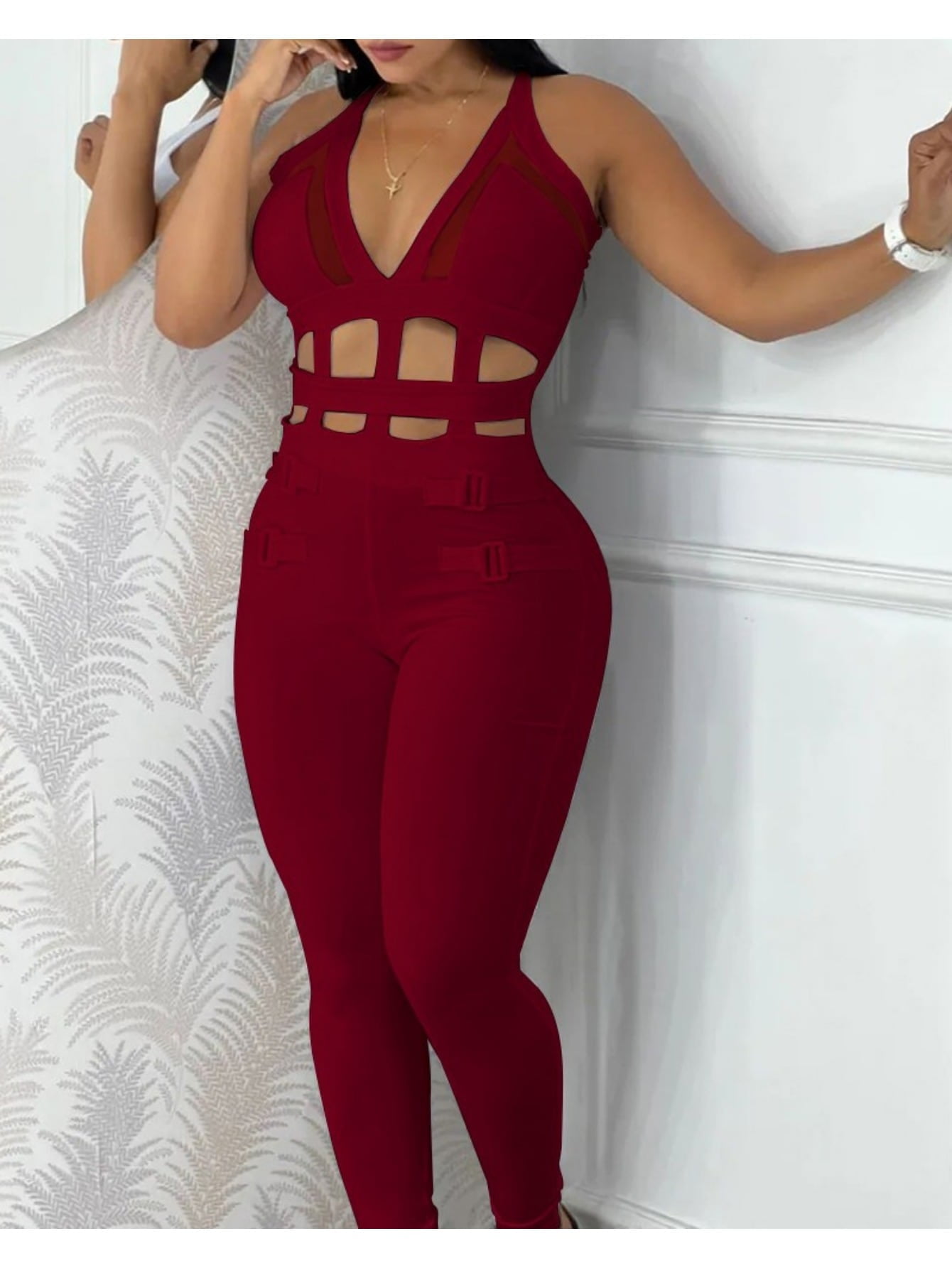 Xuan2Xuan3 Women's Camouflage Bodycon Jumpsuit - Backless Sleeveless One-Piece, Zipper Closure