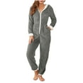 thumbnail image 1 of Women's One Piece Hooded Pajamas Christmas Onesie Outfits Fuzzy Plush Soft Warm Front Zip Jumpsuit Sleepwear (L, Gray), 1 of 7