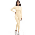 thumbnail image 1 of Women’s One-Piece Jumpsuit Full-Length Long Sleeve Zip Front Slim Fit Stretchy Active Bodysuit Yoga Workout Gym Training Athleisure Lounge Wear Soft Lightweight Trendy Essentials, 1 of 12