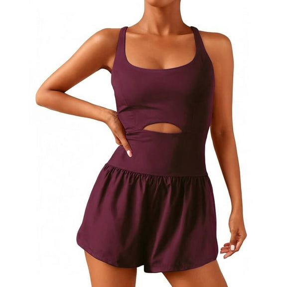 Womens Yoga Outfits Workout Romper Onesie with Padded Bras Sleeveless One Piece Shorts Atheletic Running Jumpsuit Clothes Set