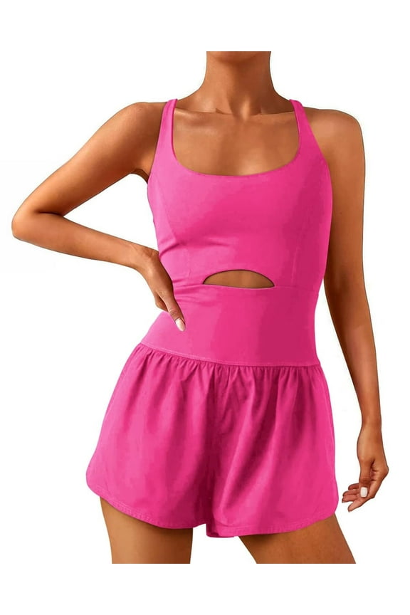 Womens Yoga Outfits Workout Romper Onesie with Padded Bras Sleeveless One Piece Shorts Atheletic Running Jumpsuit Clothes Set