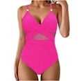 thumbnail image 1 of ZQUUVOU Women's V Neck One Piece Swimsuit Solid Color Sheer Mesh Bikini Style Monokini Backless Bathing Suit Hot Pink, 1 of 5