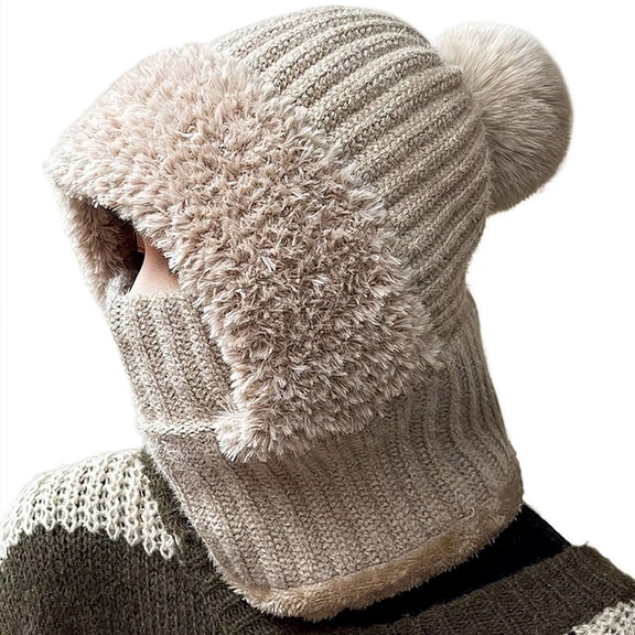 Women's One-Piece Oversized Wool Scarf with Warm Winter Knit Hat