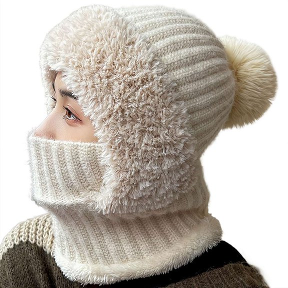 Women's One-Piece Oversized Wool Scarf with Warm Winter Knit Hat