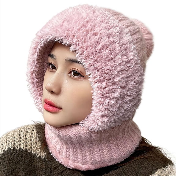 Women's One-Piece Oversized Wool Scarf with Warm Winter Knit Hat