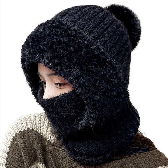 Women's One-Piece Oversized Wool Scarf with Warm Winter Knit Hat