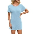 thumbnail image 1 of Women’s One Piece Pajama Romper Cute Lounge Onesie Slim Fit Short Sleeve Ribbed Home Sleepwear with Pockets, 1 of 8