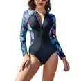 thumbnail image 1 of Women's One Piece Rashguard Swimsuit Floral Zip Front Surfing Shirt Sun Protection, 1 of 6