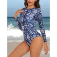 thumbnail image 1 of Women's One Piece Rashguard Swimsuit Floral Zip Front Surfing Shirt Sun Protection, 1 of 5
