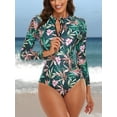 thumbnail image 1 of Women's One Piece Rashguard Swimsuit Floral Zip Front Surfing Shirt Sun Protection, 1 of 5