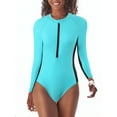 thumbnail image 1 of Women's One Piece Rashguard Swimsuit Zip Front Surfing Shirt Sun Protection, 1 of 6