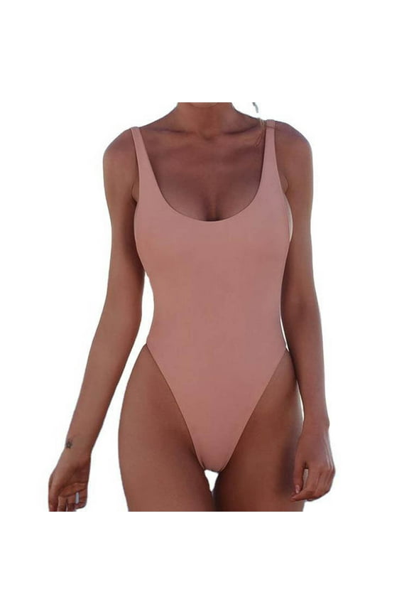Women's One Piece Retro U Back Swimsuits Slimming Bodycon Padding Bathing Suit High Cut Swimwear