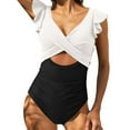 thumbnail image 1 of Women's One Piece Ruffle Cutout Swimsuit - Nylon Spandex, V Neck for Beach, 1 of 5