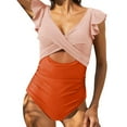 thumbnail image 1 of Women's One Piece Ruffle Cutout Swimsuit - Nylon Spandex, V Neck for Beach, 1 of 5