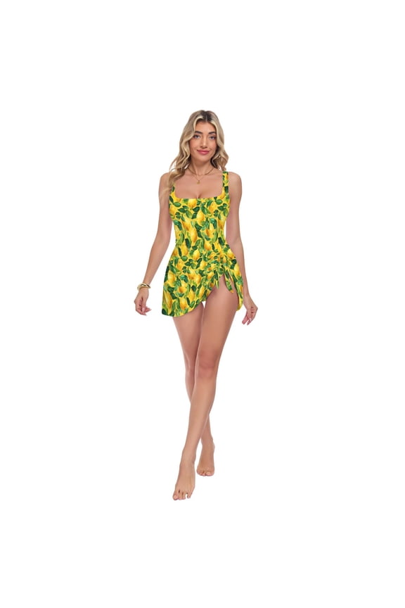 Women's One Piece Swim Dress Tummy Control Modest Swimsuit for Beach Pool Vacation S-3XL Refreshing Lemons