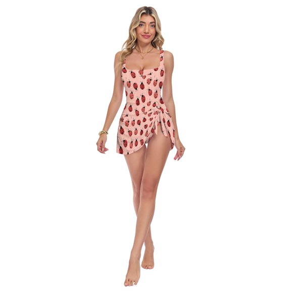 Women's One Piece Swim Dress Tummy Control Modest Swimsuit for Beach Pool Vacation S-3XL Sweet Ladybug Print