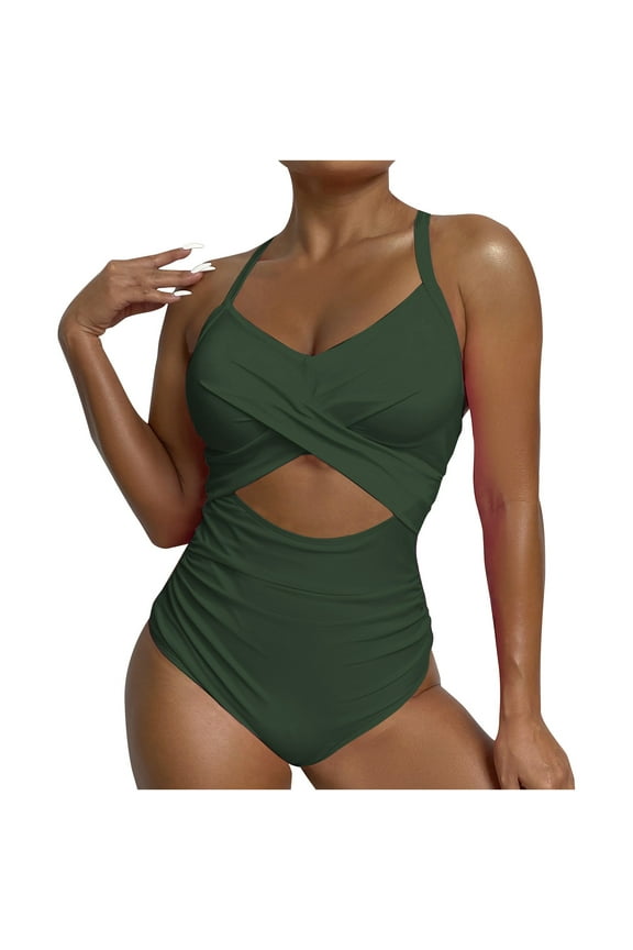 Women's One Piece SwimSuits Tummy Control Cutout Bathing Suit Wrap Tie Back 1 Piece Athletic Swimsuit Slimming Swimwear