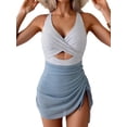 thumbnail image 1 of Women’s One Piece Swimdress Swimsuit Mesh Sarong Wrap Skirt Tummy Control V Neck Cutout Bathing Suit Drawstring Swimwear, 1 of 6