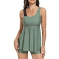 thumbnail image 1 of Women's One Piece Swimdress Tankini Swimsuit with Shorts Bathing Suits Ruffle Tummy Control Athletic Sporty Racerback Plus Size Army Green XL, 1 of 7