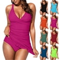 thumbnail image 1 of Women's One Piece Swimdress Tummy Control Slimming Swim Dresses Criss Cross V Neck Skirt Bathing Suit Hot Pink 2XL, 1 of 5