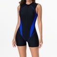 thumbnail image 1 of Women's One Piece Swimsuit Athletic Boyleg Shorts Swimwear Sleeveless Zip up Bathing Suit Modest Surf Wetsuit Slim Fitting Swimsuits for Women Plus Size Blue M, 1 of 7