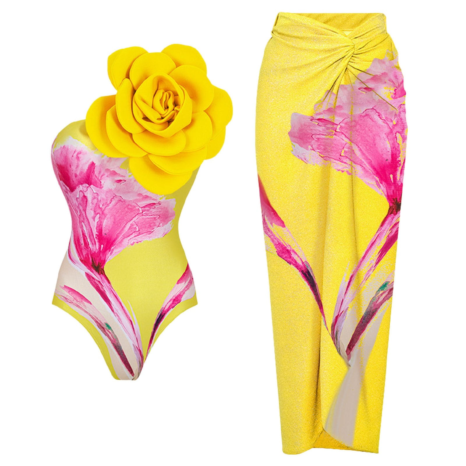 Women's One Piece Swimsuit with Beach Cover up Wrap Skirt Women One