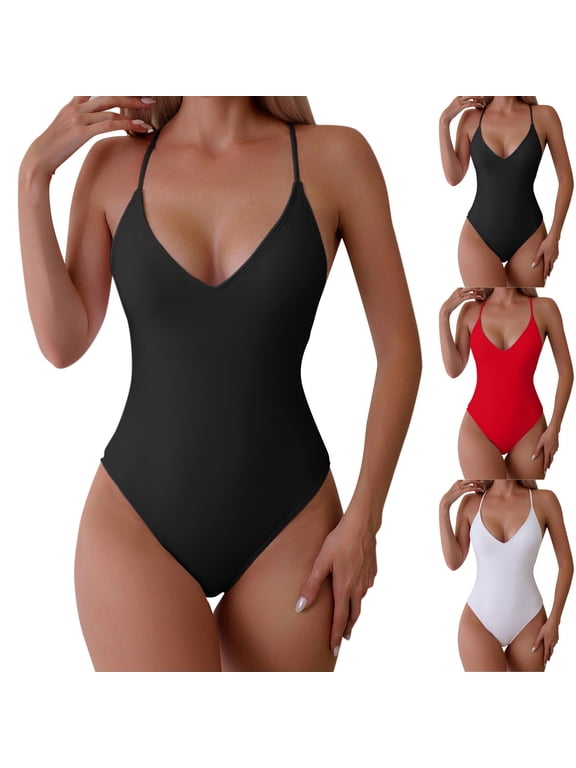 Women's One Piece Swimsuit Casual Fashion Backless Adjustable Strap Sexy Monokini Bikini Beach Swimwear for Summer Vacation Hot Spring Party,Red,S